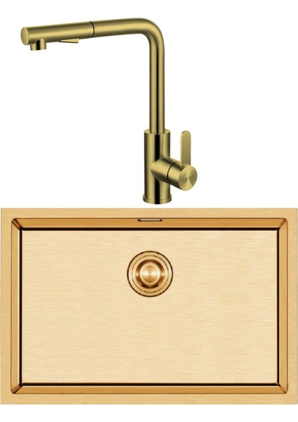 Stella 4454 Pvd Altın 50×40 El Yapımı Eviye-Attivo 4070 Altın Spralli̇ Batarya Seti