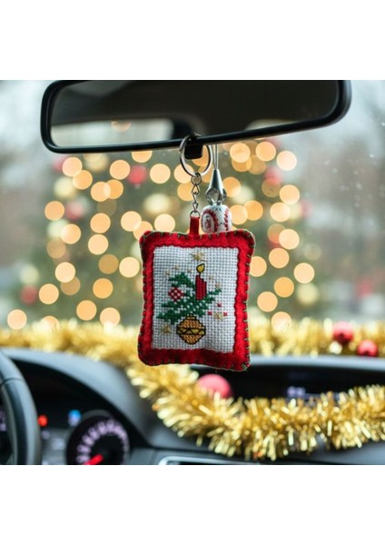 9275 El Yapımı Noel Temalı Kanaviçe Anahtarlık