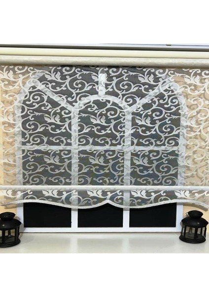 Çiftli Sistem Beyaz Tül Perde ve Ekru Stor Perde STB-103