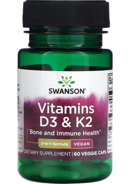 Vitamins D3 & K2 Mk-7 2000 Iu Bone And Immune Health 60 Veggie Caps