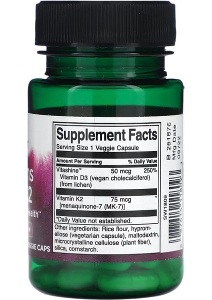 Vitamins D3 & K2 Mk-7 2000 Iu Bone And Immune Health 60 Veggie Caps fiyatları