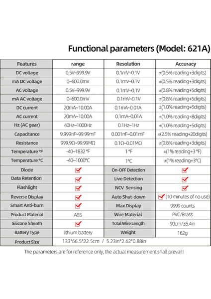 Aneng 621A Dokunmatik Ekran Akıllı Dijital Multimetre 9999 Sayım Otomatik Aralık Şarj Edilebilir Ncv Evrensel Ölçer Ammeter (Kırmızı) (Yurt Dışından) fırsatları