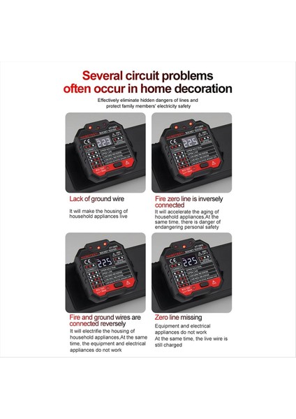 Habotest HT106 Soket Test Cihazı Voltajı Test Dedektörü Ab Fiş Zemin Sıfır Hat Fiş Polarite Faz Kontrol (Yurt Dışından)