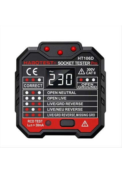 Habotest HT106 Soket Test Cihazı Voltajı Test Dedektörü Ab Fiş Zemin Sıfır Hat Fiş Polarite Faz Kontrol (Yurt Dışından) fiyatları