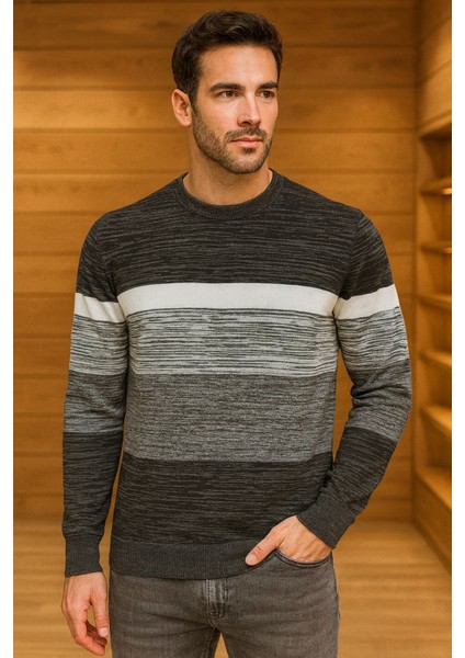 Weisman Pamuk Bisiklet Yaka Çizgili Erkek Triko Kazak
