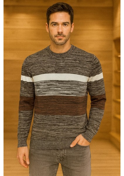 Weisman Pamuk Bisiklet Yaka Çizgili Erkek Triko Kazak