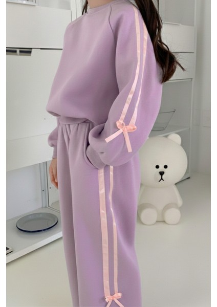 Kız Çocuk Çift Şerit Kurdele Üç Iplik Eşofman Takımı 3-10 Yaş 12327