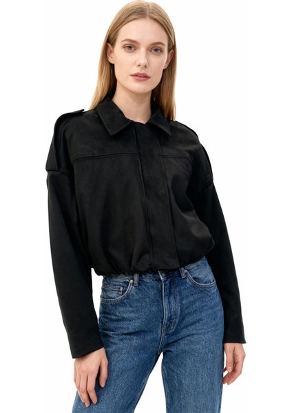 60538 Bel Lastikli Süet Ceket Siyah