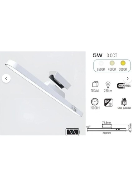 K2 Cabinet Dokunmatik Anahtarlı 3 Renk Modu 4 Fonksiyonlu (Beyaz) modelleri