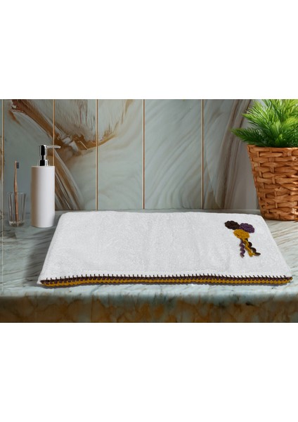 Çiçek Motifli, Kedi Tırnağı Oyalı, Yumuşak Dokulu Pamuklu El Havlusu | Beyaz | 50X90 cm fırsatları
