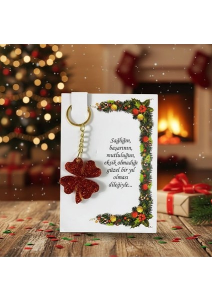 1501 El Yapımı Simli Yonca Model Epoksi Anahtarlık / 4.5 cm