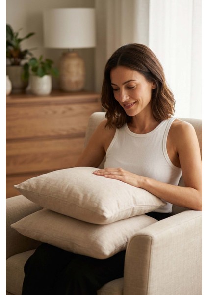 Lona Keten Düğmeli Kırlent Kılıfı 2'li 40x40 Natural