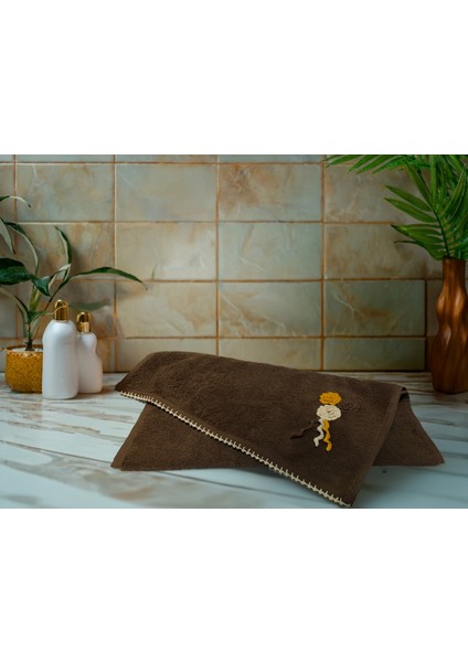 Çiçek Motifli, Kedi Tırnağı Oyalı, Yumuşak Dokulu Pamuklu El Havlusu | Kahverengi | 50X90 cm fırsatları