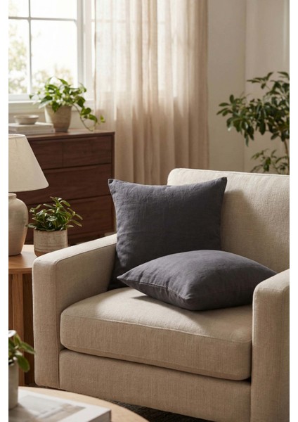 Lona Keten Düğmeli Kırlent Kılıfı 2'li 40x40 Gri fiyatları