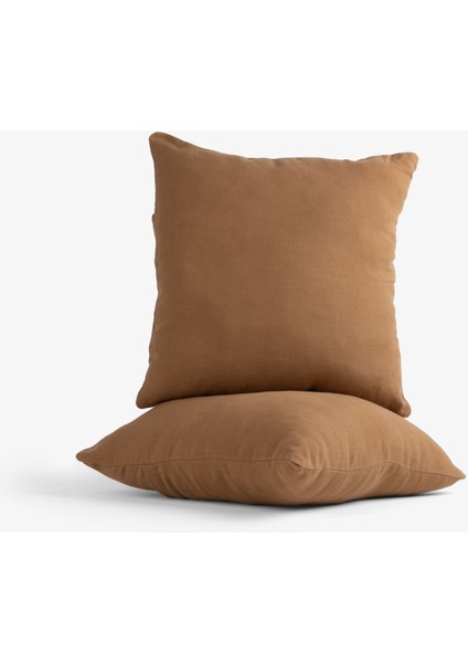 Lona Keten Düğmeli Kırlent Kılıfı 2'li 40x40 Hardal fırsatları