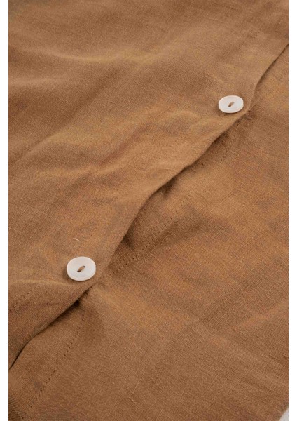 Lona Keten Düğmeli Kırlent Kılıfı 2'li 40x40 Hardal