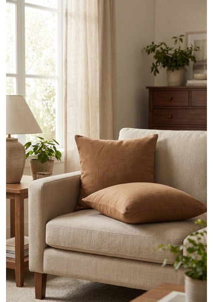 Lona Keten Düğmeli Kırlent Kılıfı 2'li 40x40 Hardal fiyatları