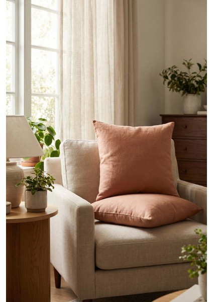 Lona Keten Düğmeli Kırlent Kılıfı 2'li 40x40 Somon fiyatları