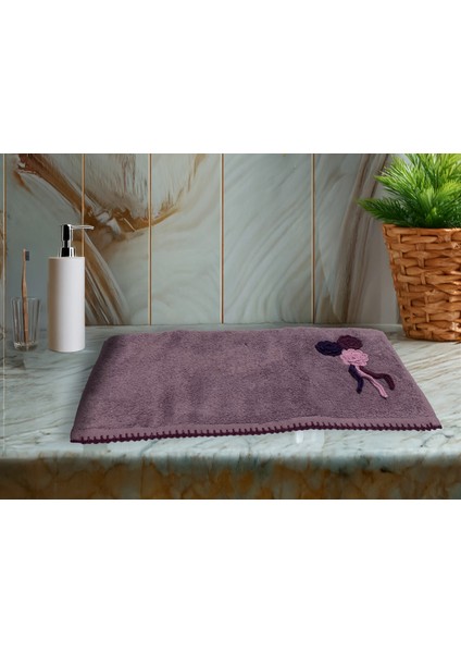 Çiçek Motifli, Kedi Tırnağı Oyalı, Yumuşak Dokulu Pamuklu El Havlusu | Mor | 50X90 cm modelleri