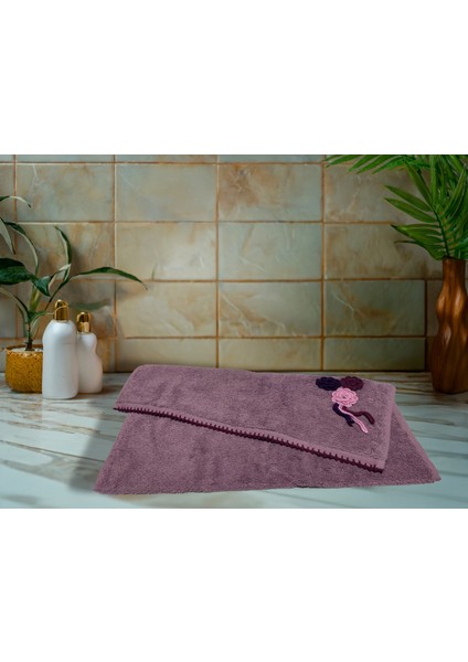 Çiçek Motifli, Kedi Tırnağı Oyalı, Yumuşak Dokulu Pamuklu El Havlusu | Mor | 50X90 cm fırsatları