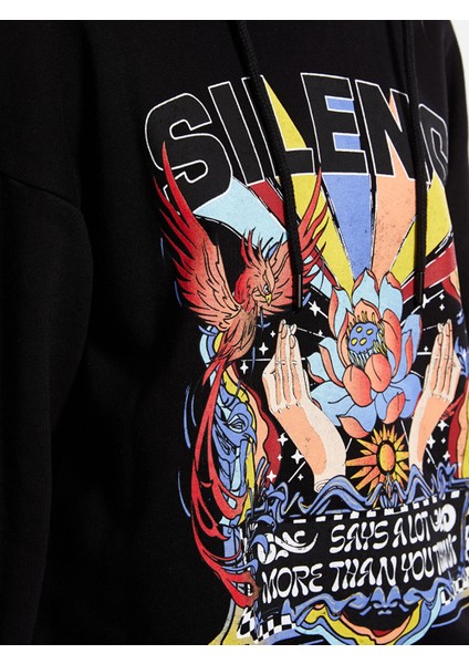 Xsıde Siyah Baskılı Kadın Kalın Hoodie fırsatları