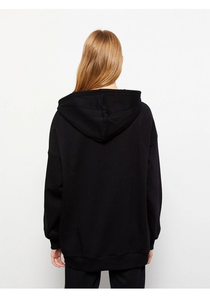 Xsıde Siyah Baskılı Kadın Kalın Hoodie indirimleri