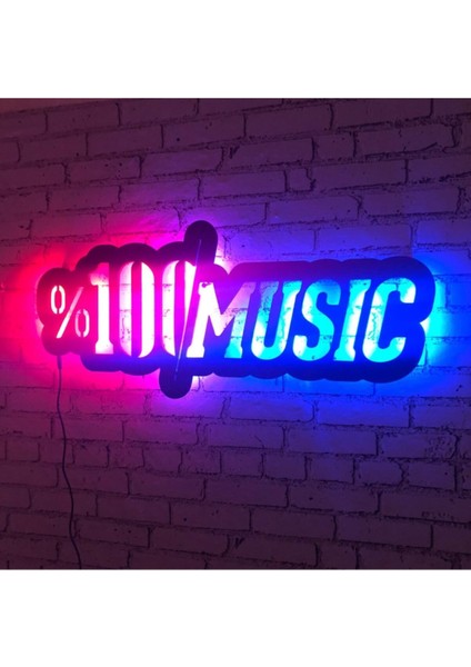 %100 Musıc 35 x 70 LED Işıklı Tablo - Ahşap Duvar Dekorasyonu