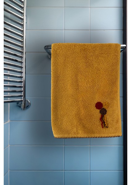 Çiçek Motifli, Kedi Tırnağı Oyalı, Yumuşak Dokulu Pamuklu El Havlusu | Sarı | 50X90 cm