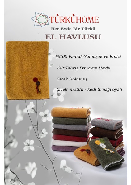 Çiçek Motifli, Kedi Tırnağı Oyalı, Yumuşak Dokulu Pamuklu El Havlusu | Sarı | 50X90 cm fiyatları