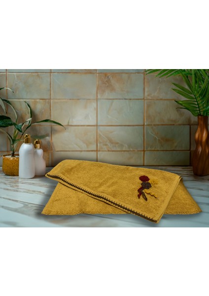 Çiçek Motifli, Kedi Tırnağı Oyalı, Yumuşak Dokulu Pamuklu El Havlusu | Sarı | 50X90 cm fırsatları