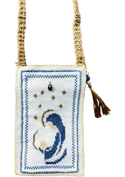 4609 El Yapımı Meryem Ana Desenli Kanaviçe Çanta modelleri