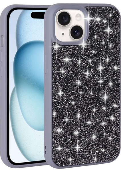Apple Apple iPhone 15 Plus Kılıf Parlak Taşlı Tasarım Mrsa Pırlanta Kapak-Gri modelleri