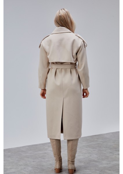 Marvella Bej Premium Apoletli Rüzgarlık Detaylı Kaşe Kaban fırsatları