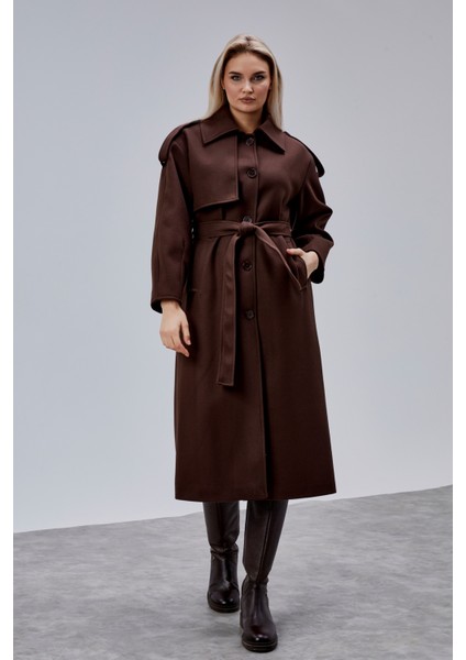 Marvella Acı Kahve Premium Apoletli Rüzgarlık Detaylı Kaşe Kaban fiyatları