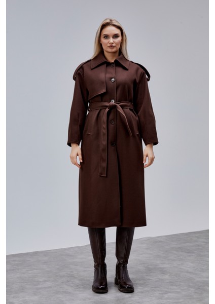 Marvella Acı Kahve Premium Apoletli Rüzgarlık Detaylı Kaşe Kaban modelleri