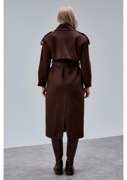 Marvella Acı Kahve Premium Apoletli Rüzgarlık Detaylı Kaşe Kaban fırsatları