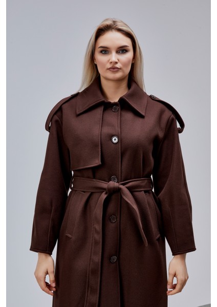 Marvella Acı Kahve Premium Apoletli Rüzgarlık Detaylı Kaşe Kaban indirimleri