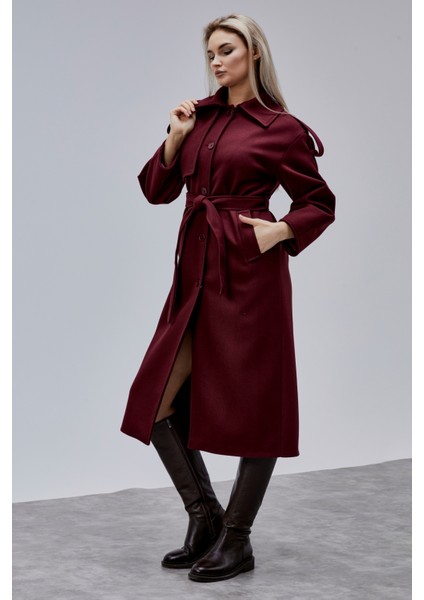 Marvella Bordo Premium Apoletli Rüzgarlık Detaylı Kaşe Kaban fiyatları