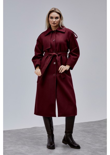 Marvella Bordo Premium Apoletli Rüzgarlık Detaylı Kaşe Kaban fırsatları