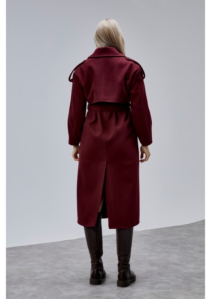 Marvella Bordo Premium Apoletli Rüzgarlık Detaylı Kaşe Kaban indirimleri