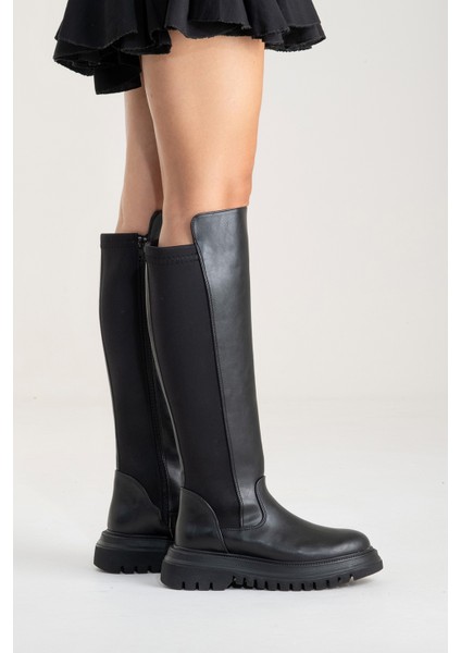 SHADOW Siyah Streç Detaylı Kadın Çizme modelleri
