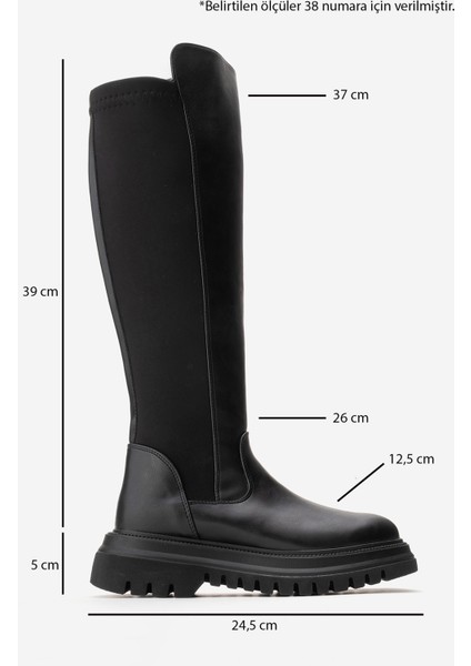 SHADOW Siyah Streç Detaylı Kadın Çizme indirimleri