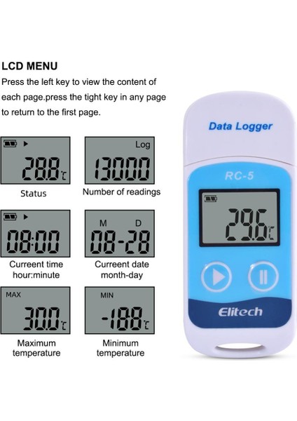 Elitech Rc-5 Depo Depolama Soğutucu Taşıma Laboratuvarı Için Yüksek Hassas Dijital USB Sıcaklık Veri Oturum Açıcısı (Yurt Dışından) fiyatları