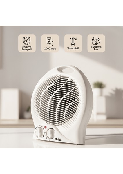 AS300B 2000W Fanlı Isıtıcı, Devrilme Emniyetli, Termostatlı, 3 Kademe Ayarlanabilir Fanlı