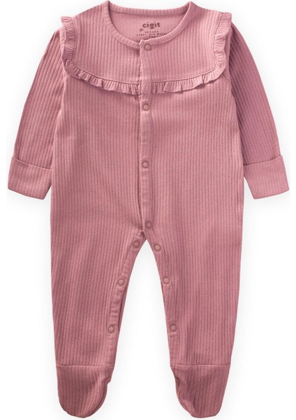 Robası Fırfırlı Ayaklı Fitilli Tulum 0-6 Ay Yavruağzı