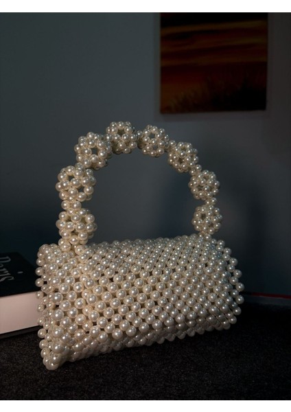 Özel Tasarım Silindir Inci Çanta, Top Desenli Askılı El Çantası