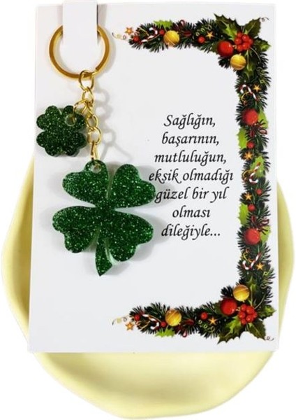 9090 El Yapımı Simli Çift Yonca Model Epoksi Anahtarlık / 4.5 cm modelleri