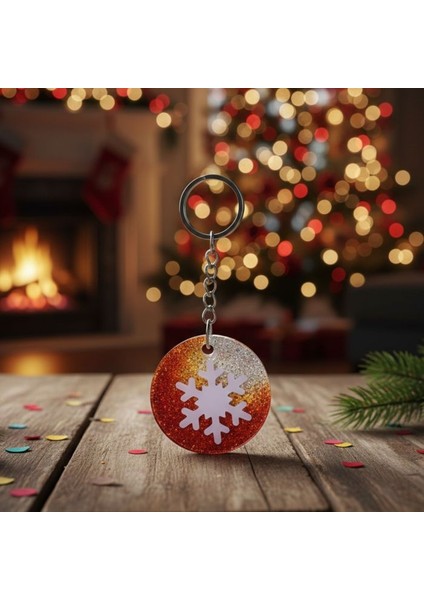3090 El Yapımı Simli Kar Tanesi Temalı Epoksi Anahtarlık / 4 cm