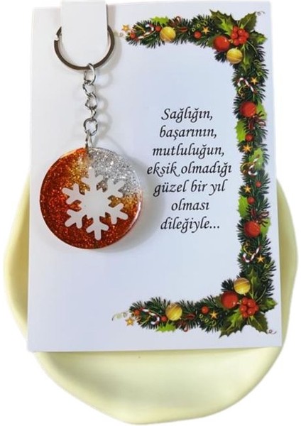 3090 El Yapımı Simli Kar Tanesi Temalı Epoksi Anahtarlık / 4 cm modelleri