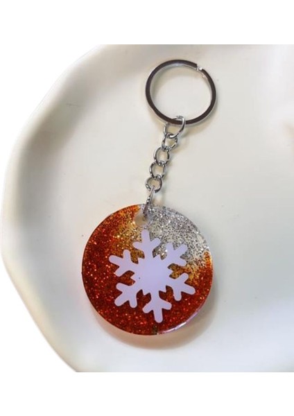 3090 El Yapımı Simli Kar Tanesi Temalı Epoksi Anahtarlık / 4 cm fırsatları